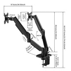 Dimensions du bras double écran : platine jusqu'à 49,4 cm au-dessus de la base, pince de 0,5 à 7,5 cm, VESA 75 et 100 mm