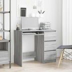 Bureau 90 x 45 cm chêne Sonoma gris avec 3 tiroirs, rangement intégré, profondeur réduite, vue 2