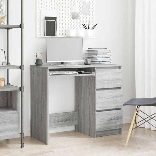 Bureau 90 x 45 cm chêne Sonoma gris avec 3 tiroirs, rangement intégré, profondeur réduite, vue 2