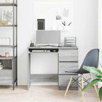 Bureau 90 x 45 cm chêne Sonoma gris avec 3 tiroirs, rangement intégré, profondeur réduite, vue 3