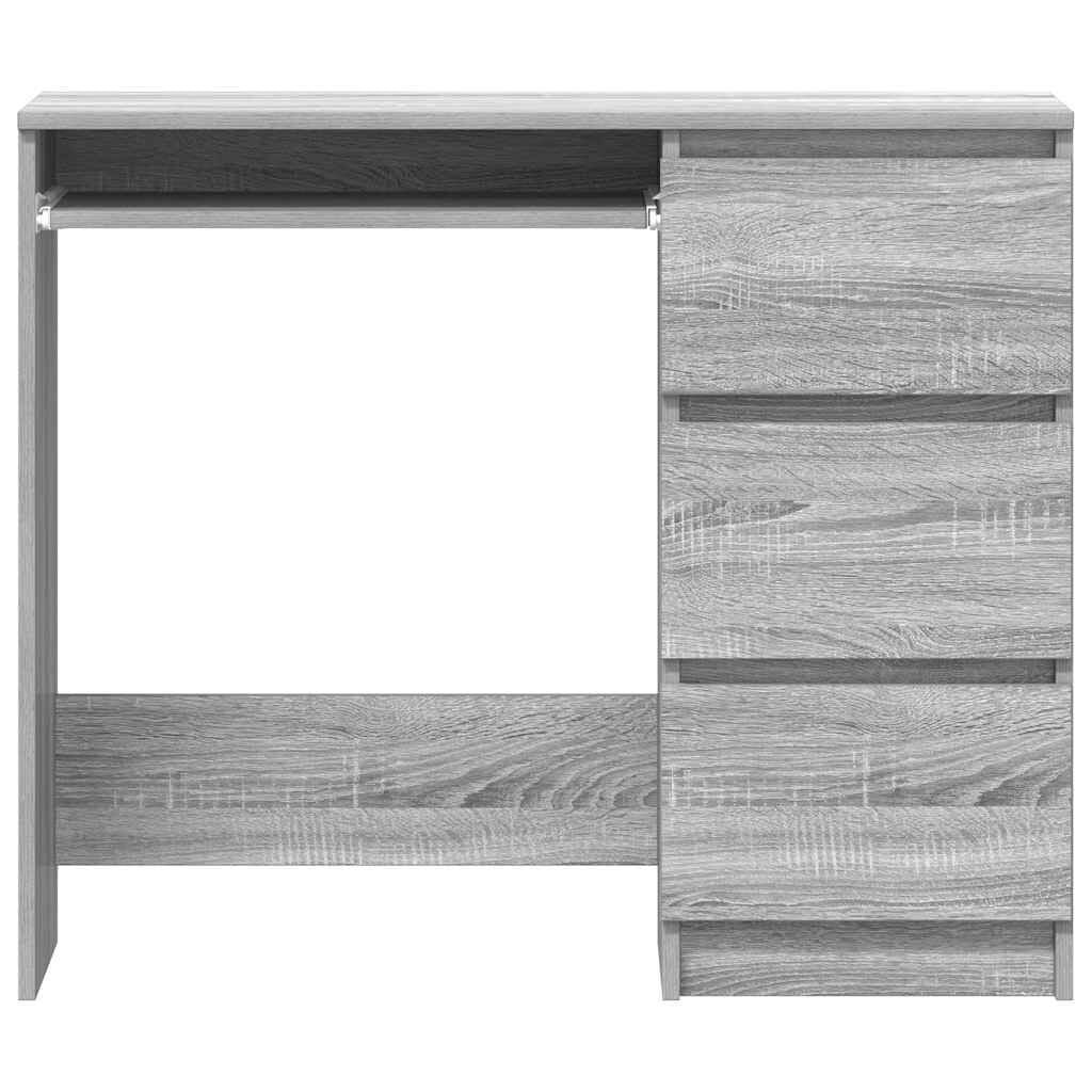 Bureau 90 x 45 cm chêne Sonoma gris avec 3 tiroirs, rangement intégré, profondeur réduite, vue 6