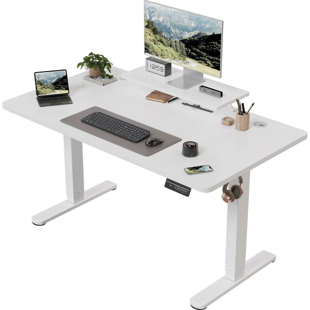 Bureau assis-debout électrique 120 x 60 cm, hauteur 73-118 cm, support moniteur intégré, vue 4