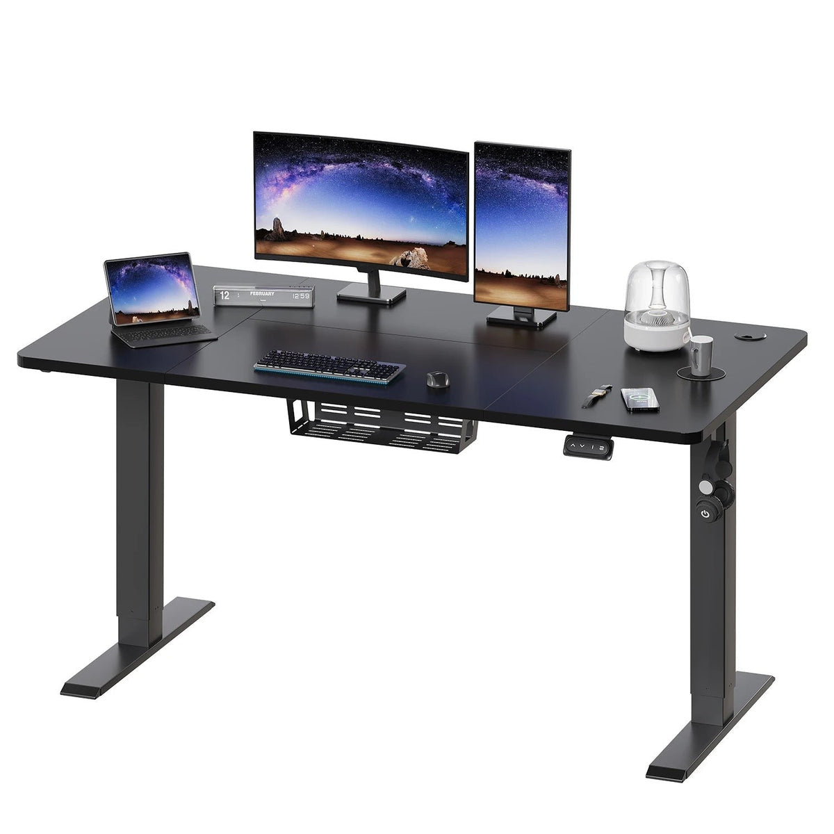 Bureau assis-debout électrique 140 x 60 cm, hauteur 71-119 cm, panier à câbles inclus, vue 3