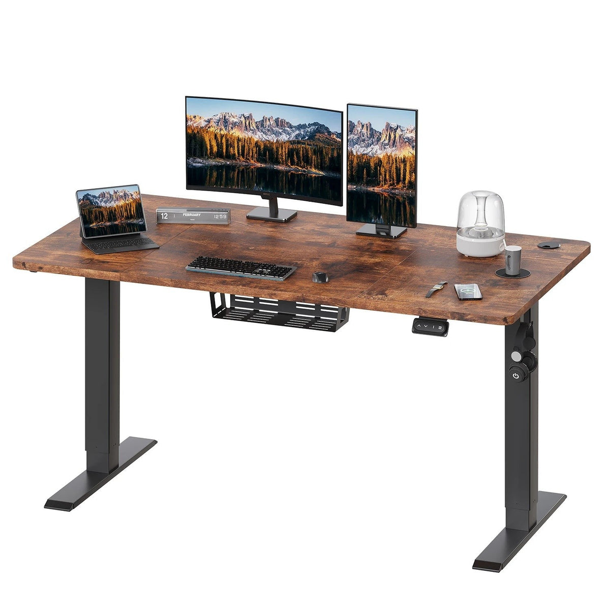 Bureau assis-debout électrique 140 x 60 cm, hauteur 71-119 cm, panier à câbles inclus, vue 4