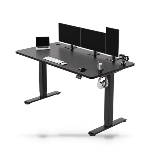 Bureau assis-debout électrique 140 x 60 cm, hauteur 71-119 cm, panier à câbles inclus