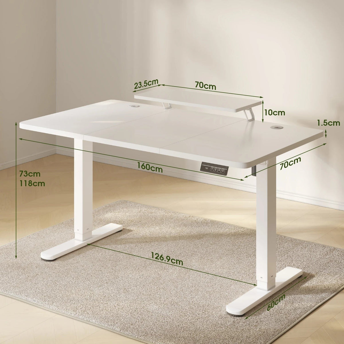 Bureau assis-debout électrique 160 x 70 cm, hauteur 73-118 cm, support moniteur, 60 kg, vue 2