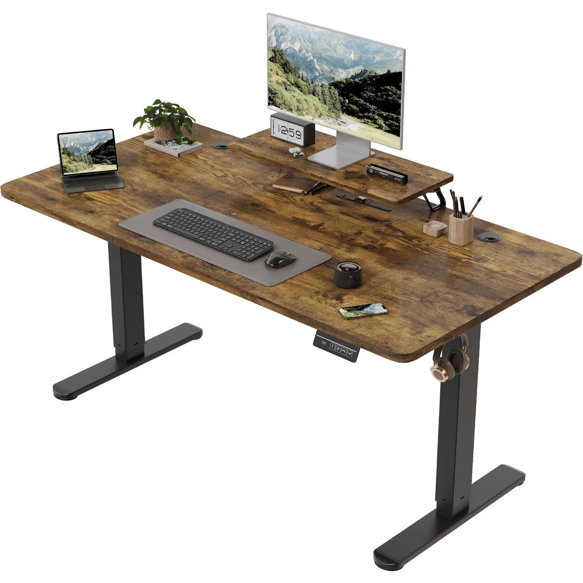 Bureau assis-debout électrique 160 x 70 cm, hauteur 73-118 cm, support moniteur, 60 kg, vue 4