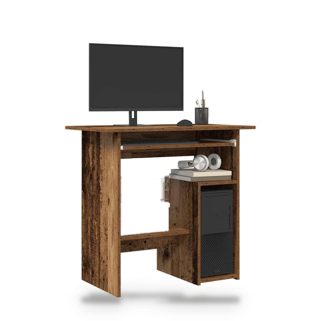 Bureau compact 80 x 45 cm finition vieux bois, profondeur réduite, charge 60 kg