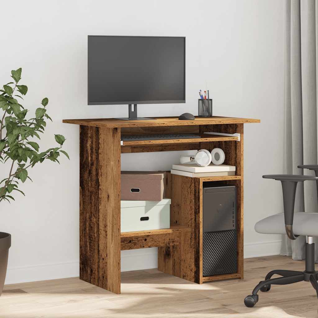Bureau compact 80 x 45 cm finition vieux bois, profondeur réduite, charge 60 kg, vue 3