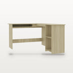 Bureau d'angle en L 120 x 140 cm, chêne Sonoma, plateau clavier et 2 étagères, vue 2