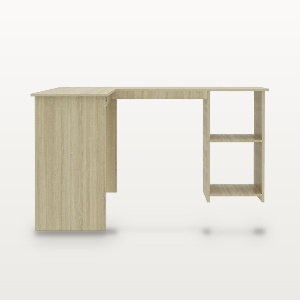 Bureau d'angle en L 120 x 140 cm, chêne Sonoma, plateau clavier et 2 étagères, vue 5