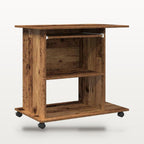 Bureau d'ordinateur 80 x 50 cm vieux bois, plateau clavier coulissant et roulettes, vue 2
