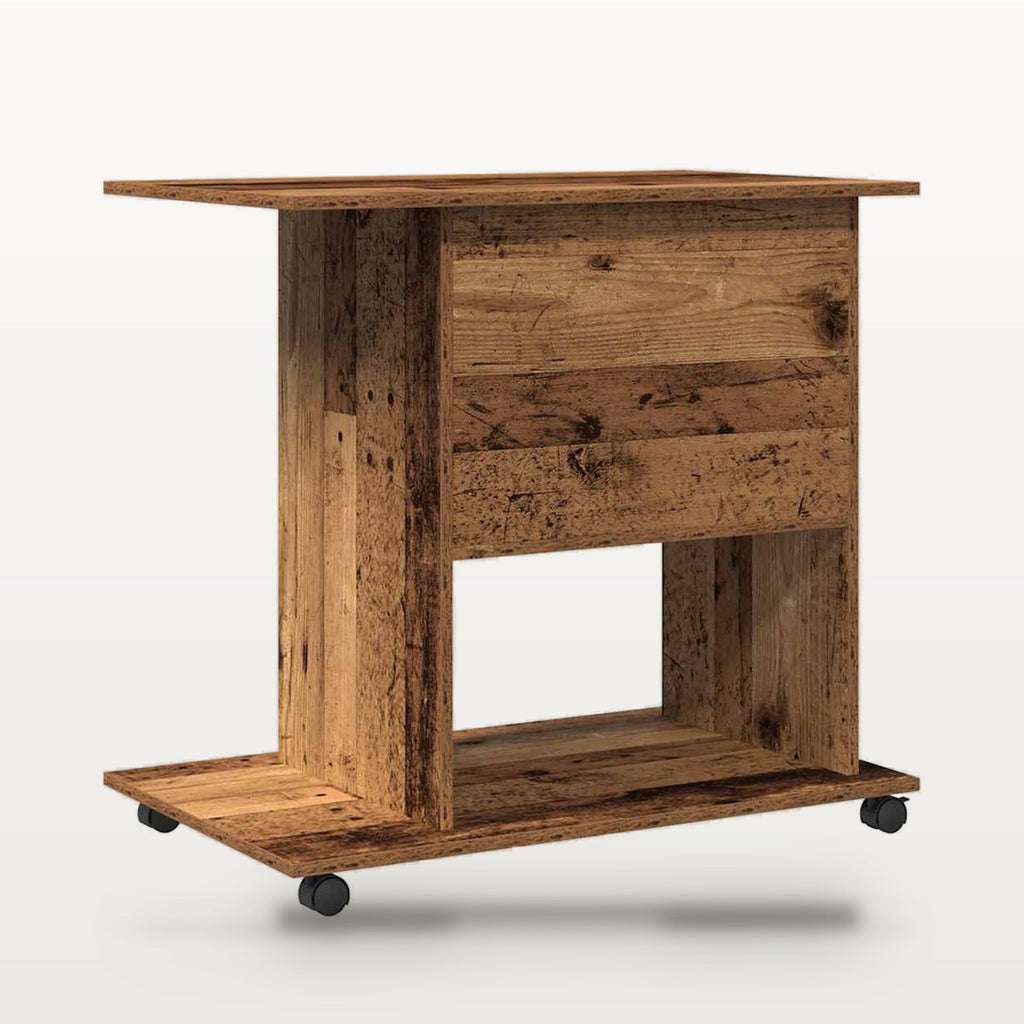Bureau d'ordinateur 80 x 50 cm vieux bois, plateau clavier coulissant et roulettes, vue 6
