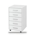 Caisson de bureau 5 tiroirs à roulettes blanc, 33 x 38 x 63 cm, 2 roulettes à frein