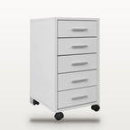 Caisson de bureau 5 tiroirs à roulettes blanc, 33 x 38 x 63 cm, 2 roulettes à frein, vue 2