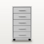 Caisson de bureau 5 tiroirs à roulettes blanc, 33 x 38 x 63 cm, 2 roulettes à frein, vue 3