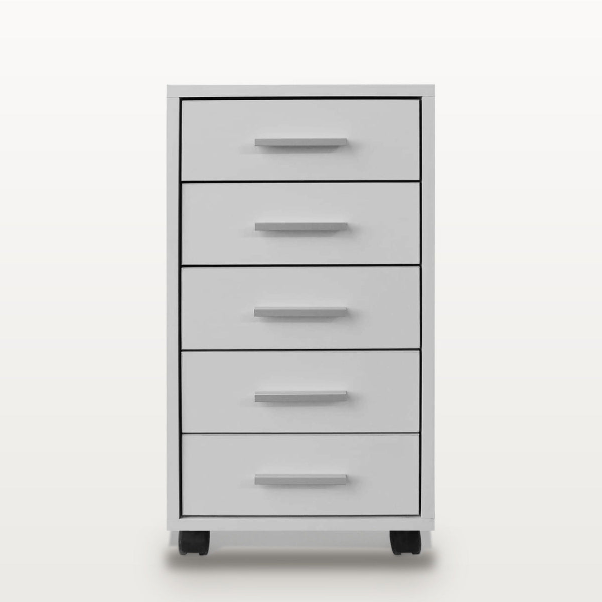 Caisson de bureau 5 tiroirs à roulettes blanc, 33 x 38 x 63 cm, 2 roulettes à frein, vue 3