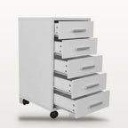 Caisson de bureau 5 tiroirs à roulettes blanc, 33 x 38 x 63 cm, 2 roulettes à frein, vue 5