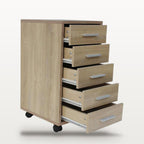 Caisson de bureau 5 tiroirs à roulettes chêne, 33 x 38 x 63 cm, poignées aluminium, vue 5