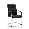 Chaise de bureau sans roulettes, similicuir noir, structure chromée, assise 50 x 48 cm, 110 kg