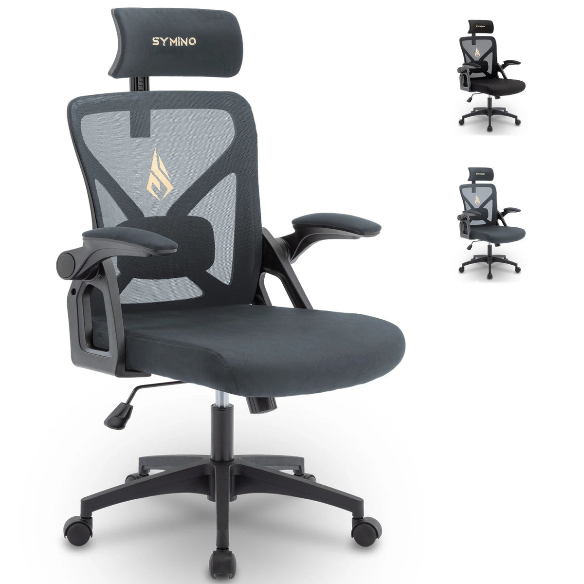 Chaise de bureau à dossier réglable 64-78 cm, appui-tête, accoudoirs relevables, vue 2
