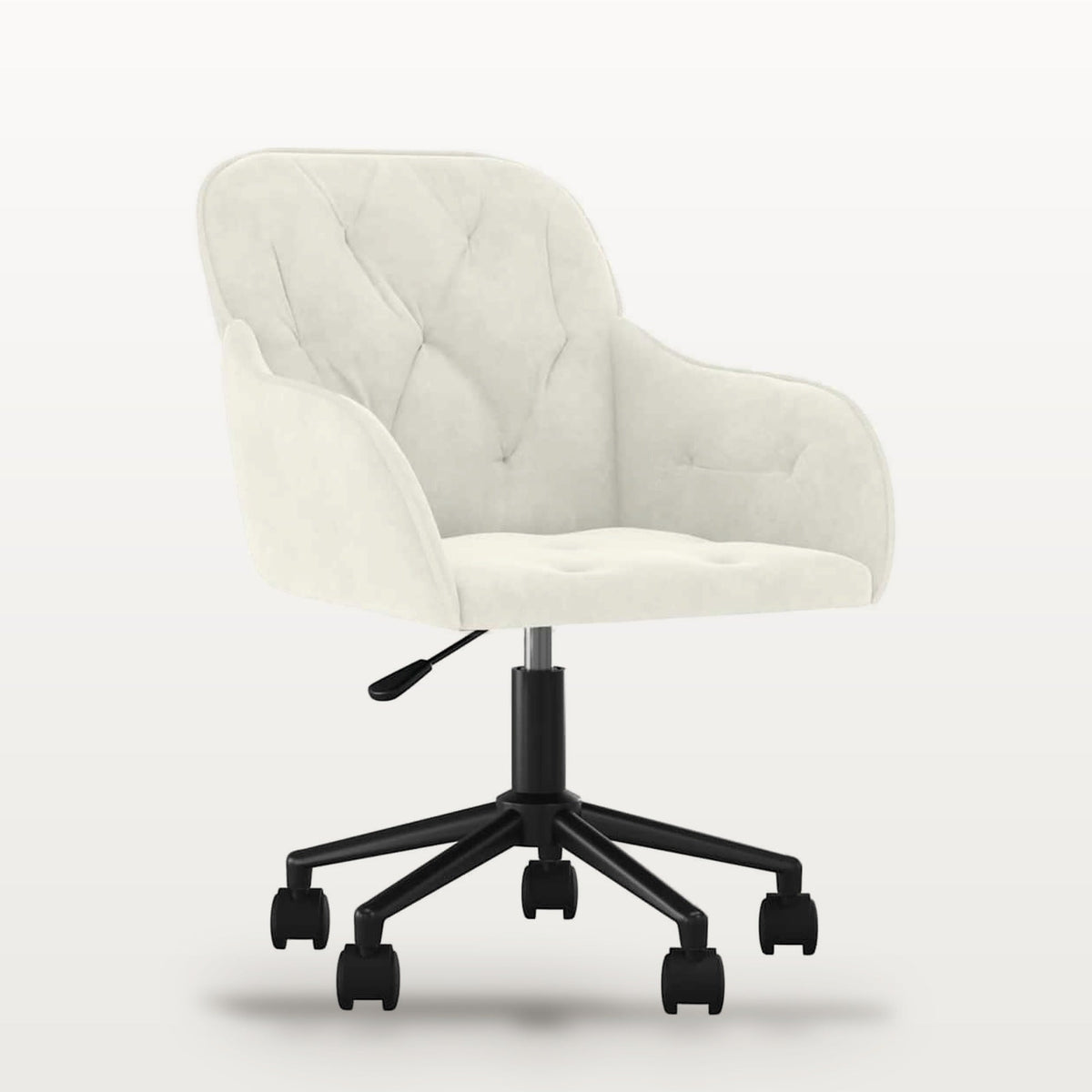 Chaise de bureau pivotante en velours crème, accoudoirs, assise réglable 43-50,5 cm, vue 2