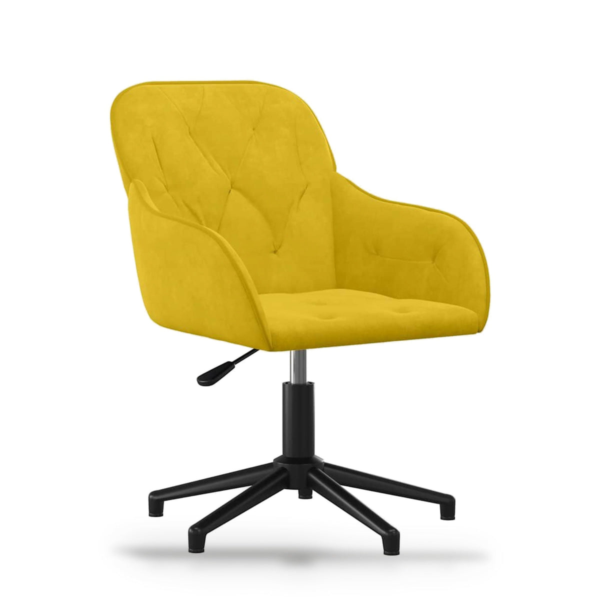 Chaise de bureau pivotante en velours jaune, accoudoirs, assise réglable 38-45,5 cm
