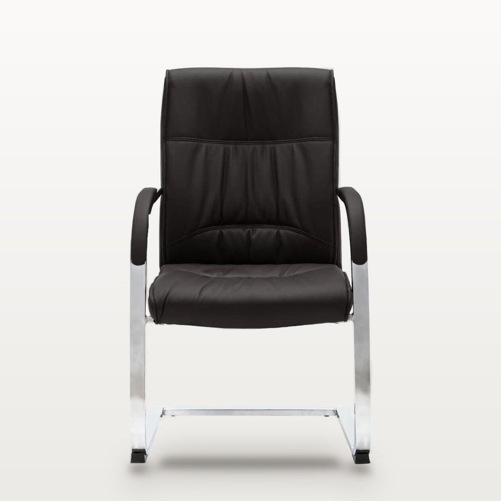 Chaise de bureau sans roulettes, similicuir noir, structure chromée, assise 50 x 48 cm, 110 kg, vue 2
