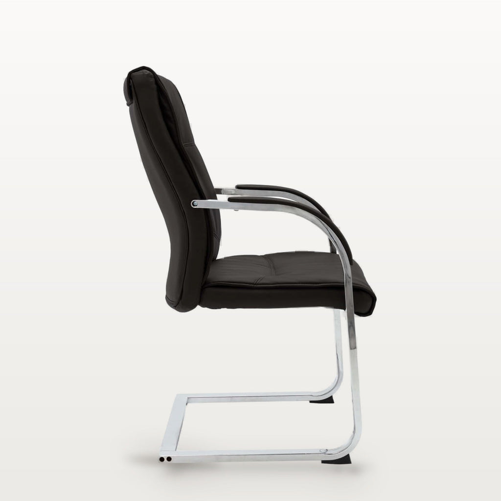 Chaise de bureau sans roulettes, similicuir noir, structure chromée, assise 50 x 48 cm, 110 kg, vue 3