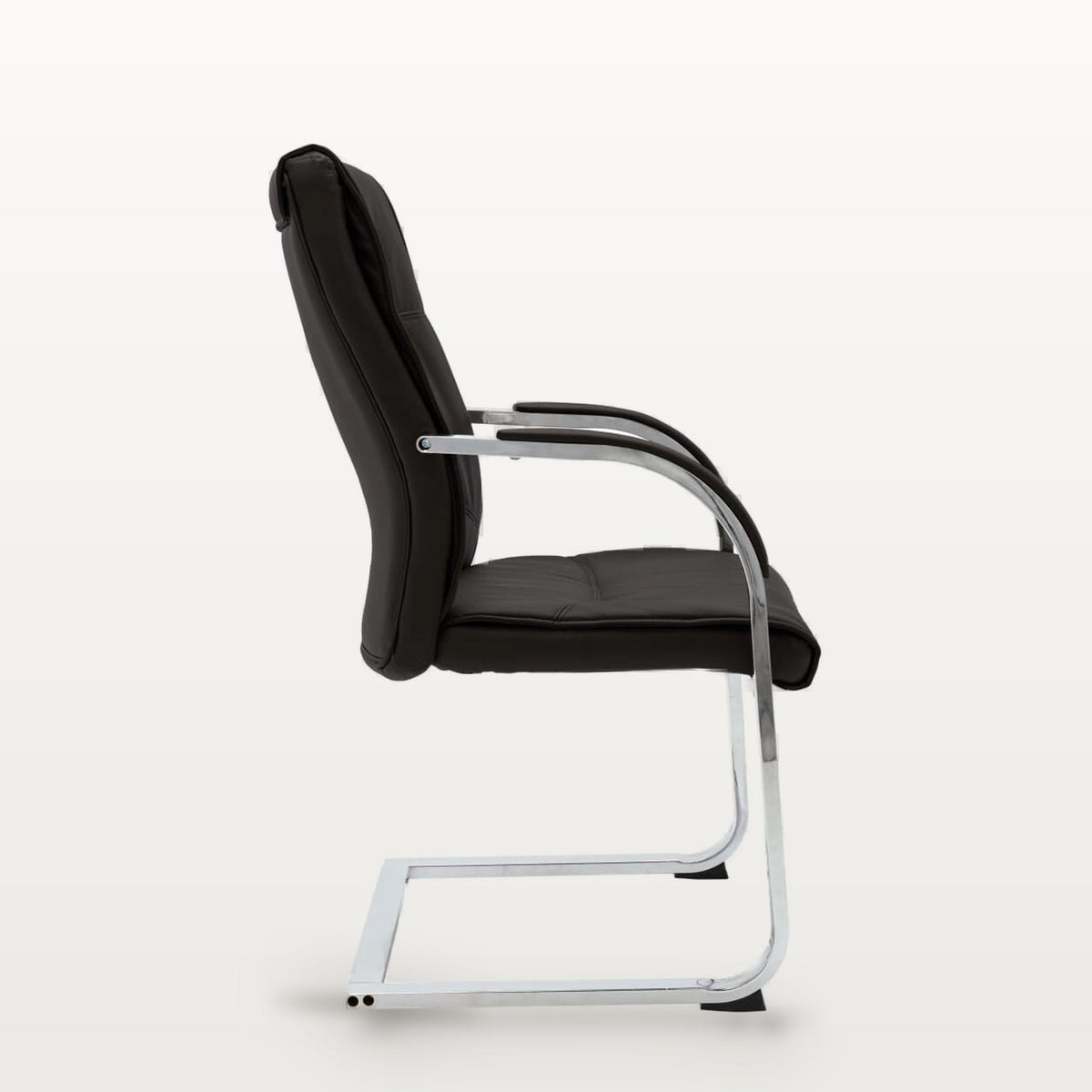 Chaise de bureau sans roulettes, similicuir noir, structure chromée, assise 50 x 48 cm, 110 kg, vue 3
