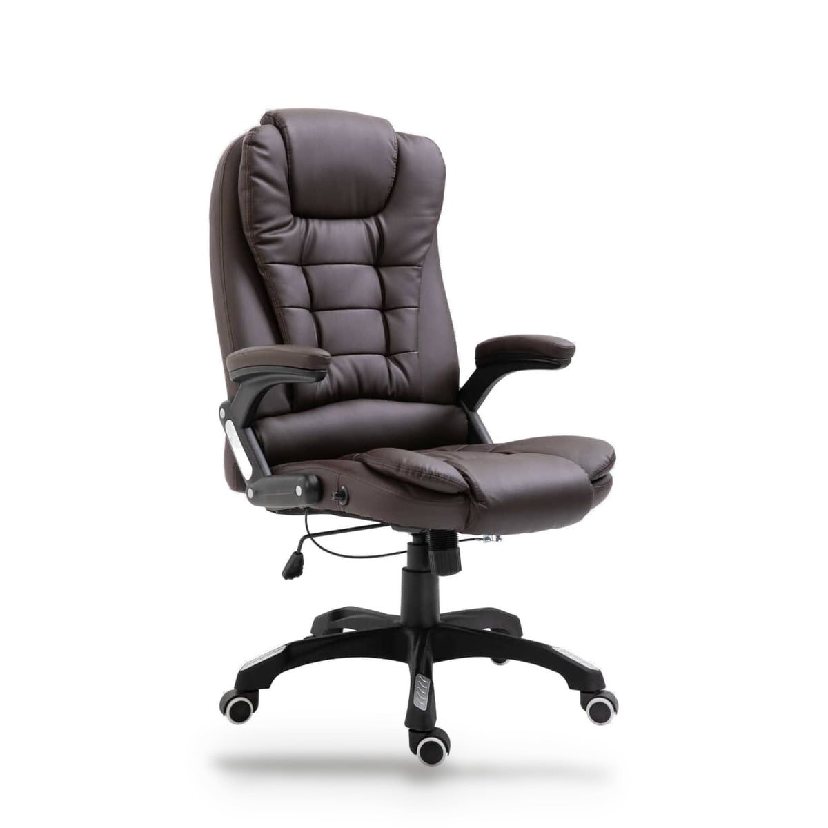 Chaise de bureau similicuir marron, dossier inclinable, hauteur réglable, charge 110 kg