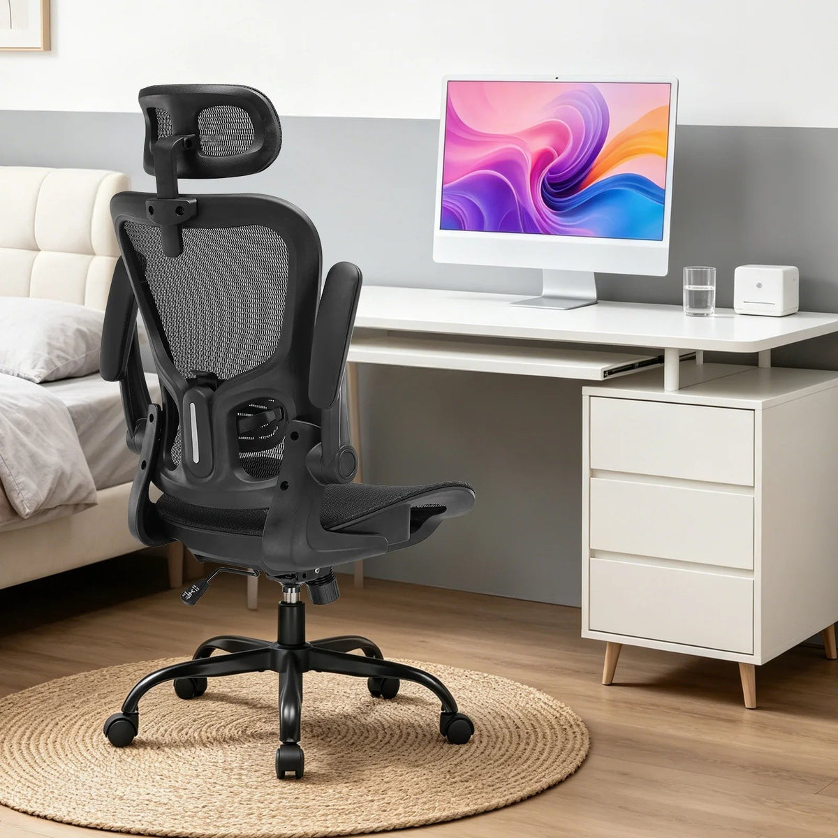Chaise de bureau tout en maille, dossier inclinable plus ou moins souple, appui-tête, 125 kg, vue 3