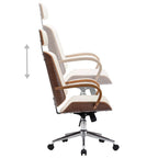 Fauteuil de bureau similicuir crème et bois courbé, appuie-tête, assise réglable 42-50 cm, vue 4