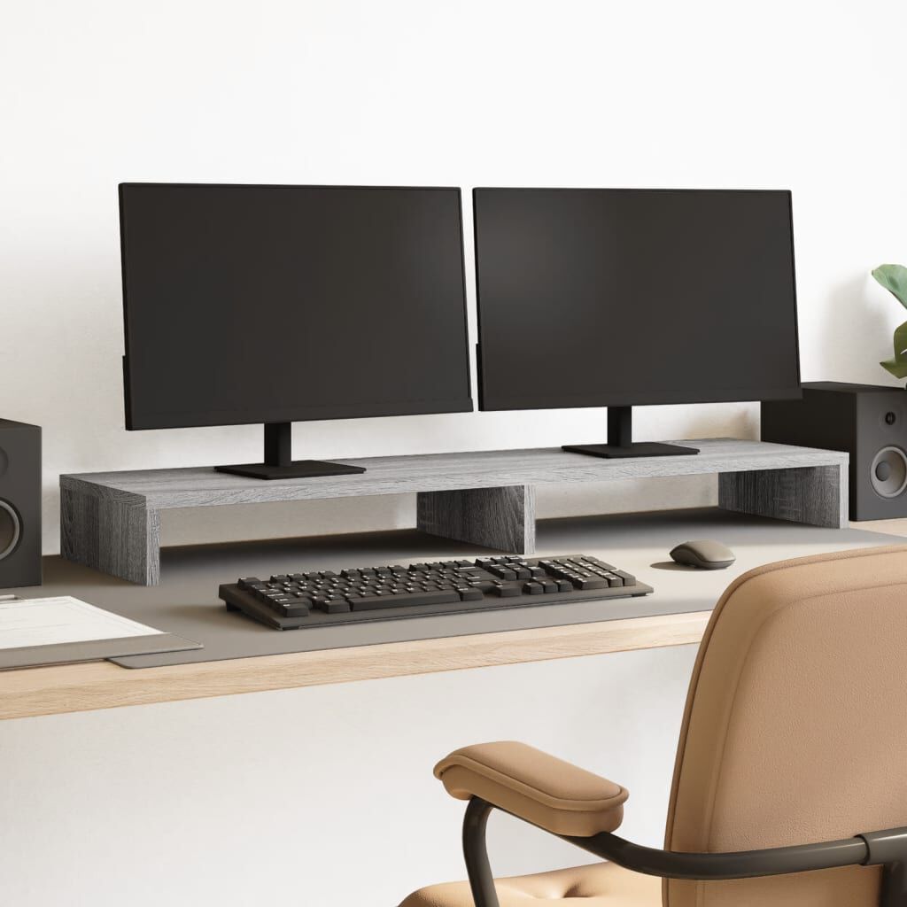 Support de moniteur double écran 100 x 27 cm Sonoma gris, hauteur 10 cm, charge 25 kg