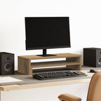 Support de moniteur en bois chêne artisanal 54 x 22 cm, hauteur 15 cm, charge 25 kg